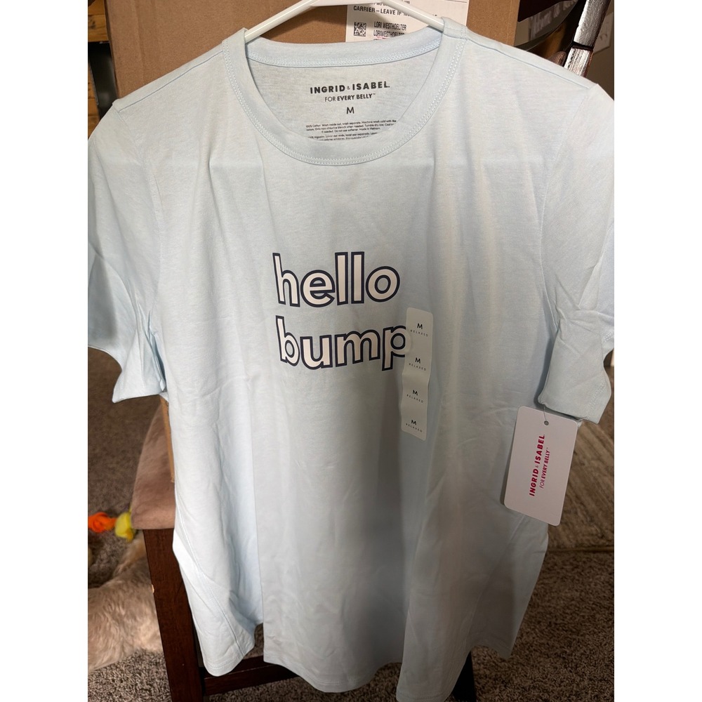Ingrid & Isabel Hello Bump Maternity Graphic Tee Light Blue Relaxed Fit Medium